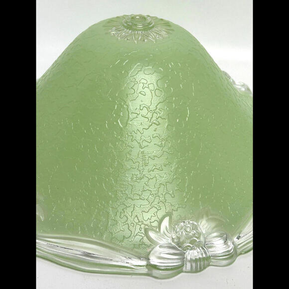 Vintage Deco Green Textured Thick Glass Ceiling Shade Bow Ribbon Accent Deco 12" - Picture 13 of 14